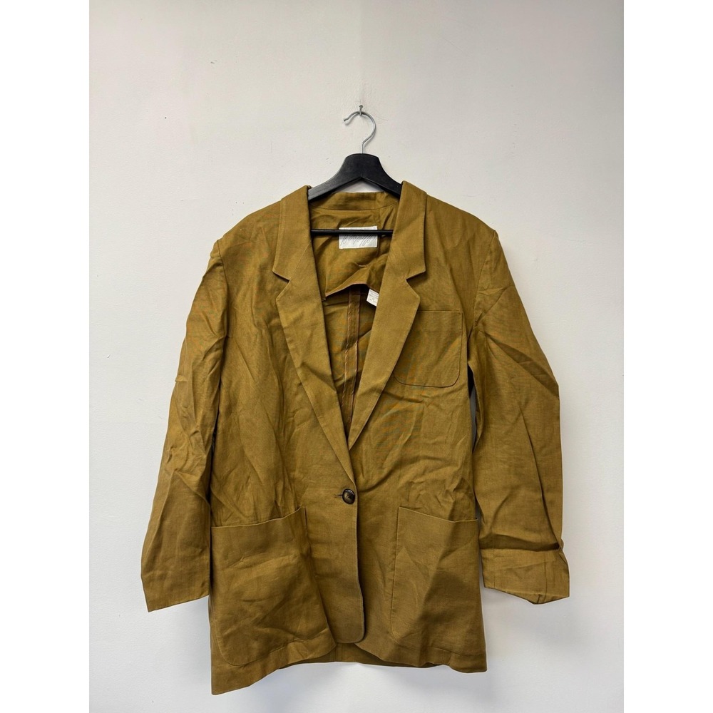 VTG‎ Lord and Taylor Blazer Womens 12 Brown 100% Linen Single Button Long Jacket